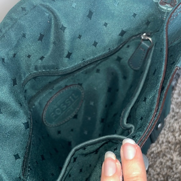 Fossil Dark Green/Blue Leather Crossbody Bag - Picture 4 of 11